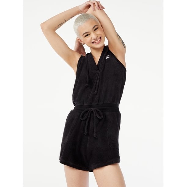 Terry Cloth Romper with Hood