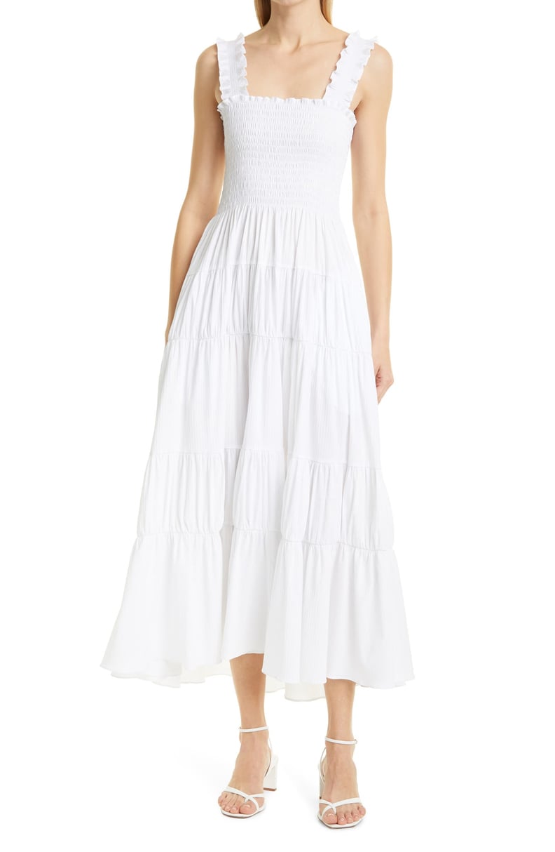 La Ligne Smocked Cotton Blend Midi Dress