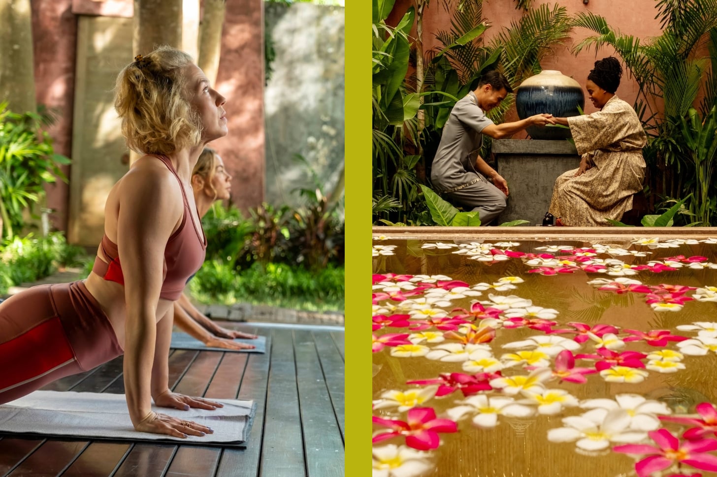 Collage of The White Lotus season three wellness resort.