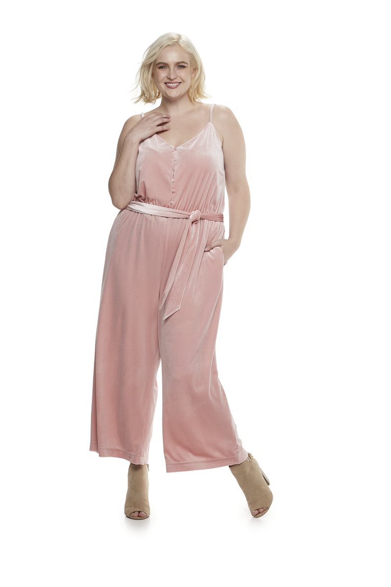 Velvet Wide-Leg Jumpsuit in Bridal Rose