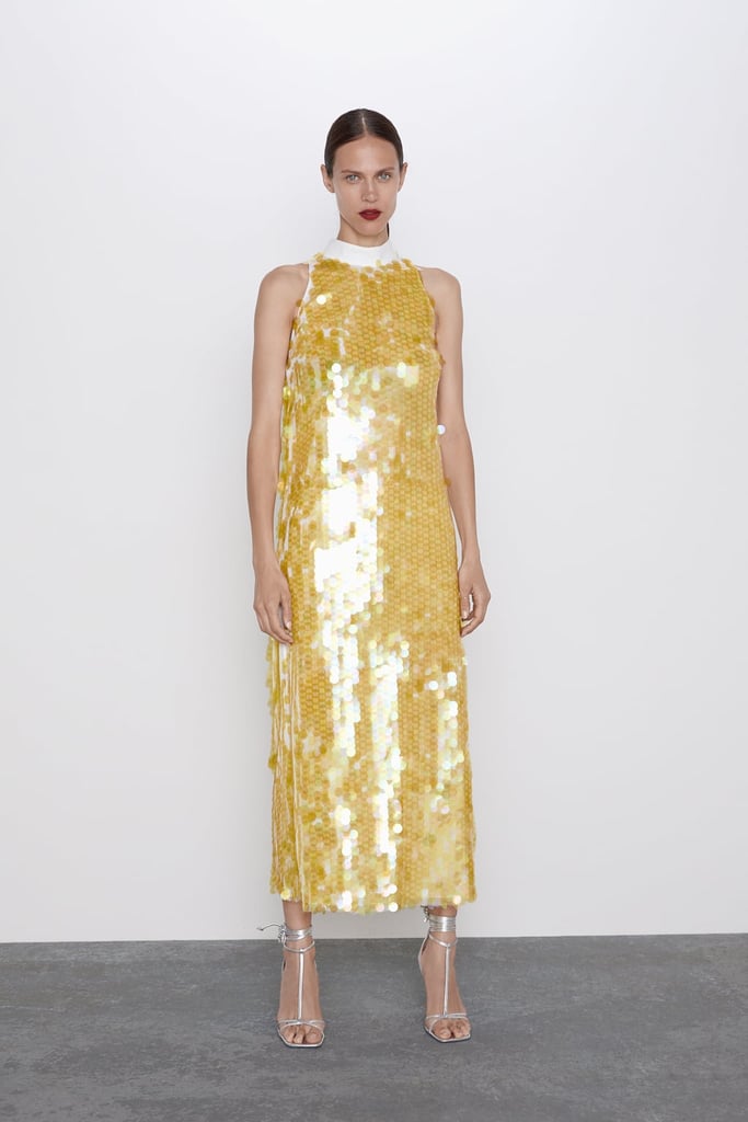 zara gold sequin dress