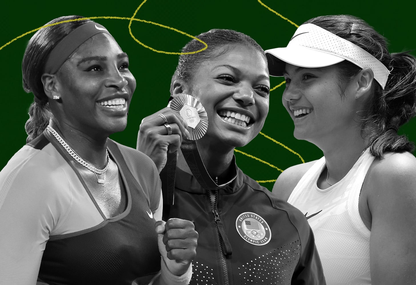 Protect women athletes, women athlete safety. Serena Williams, Gabby Thomas, and Emma Radacanu.