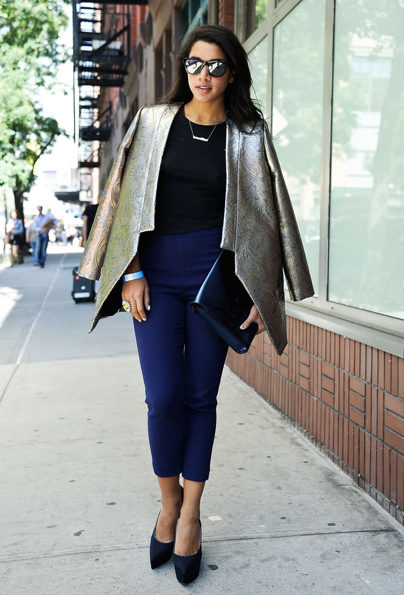 Mix Navy and Black Separates, Then Add a Statement Jacket or Blazer