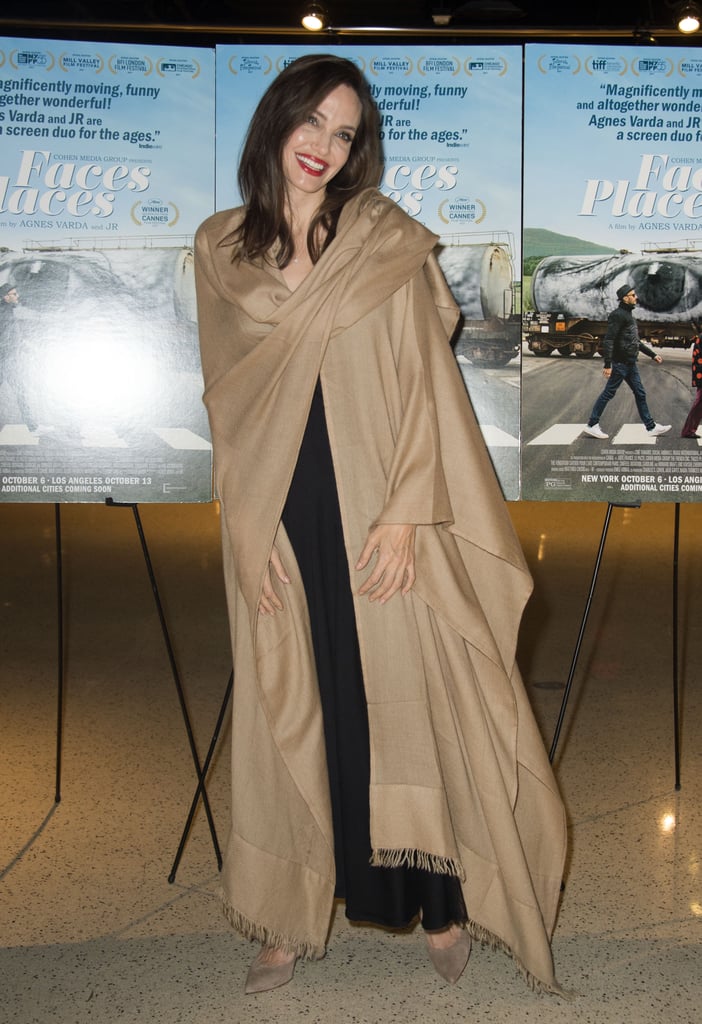 Angelina Jolie Wearing a Shawl at Faces Places Premiere