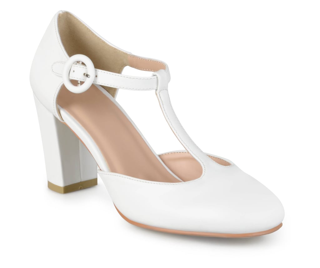 t strap round toe pumps