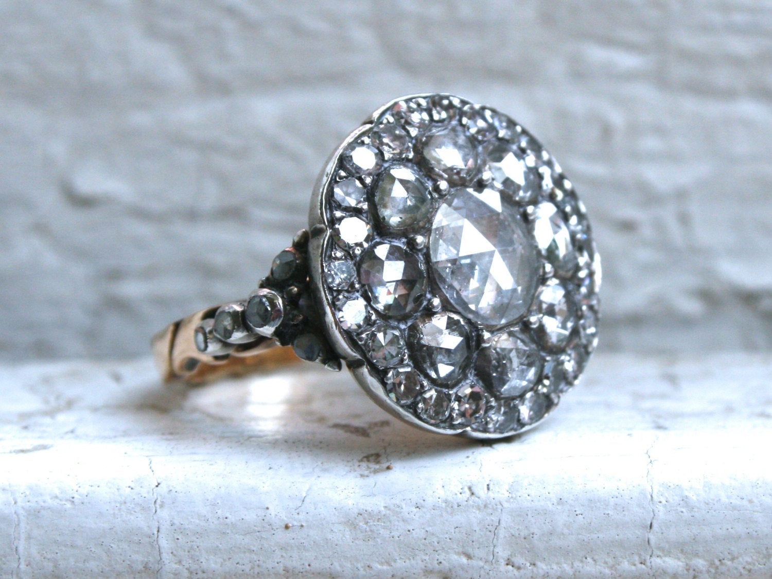 Antique rose cut diamond engagement ring store