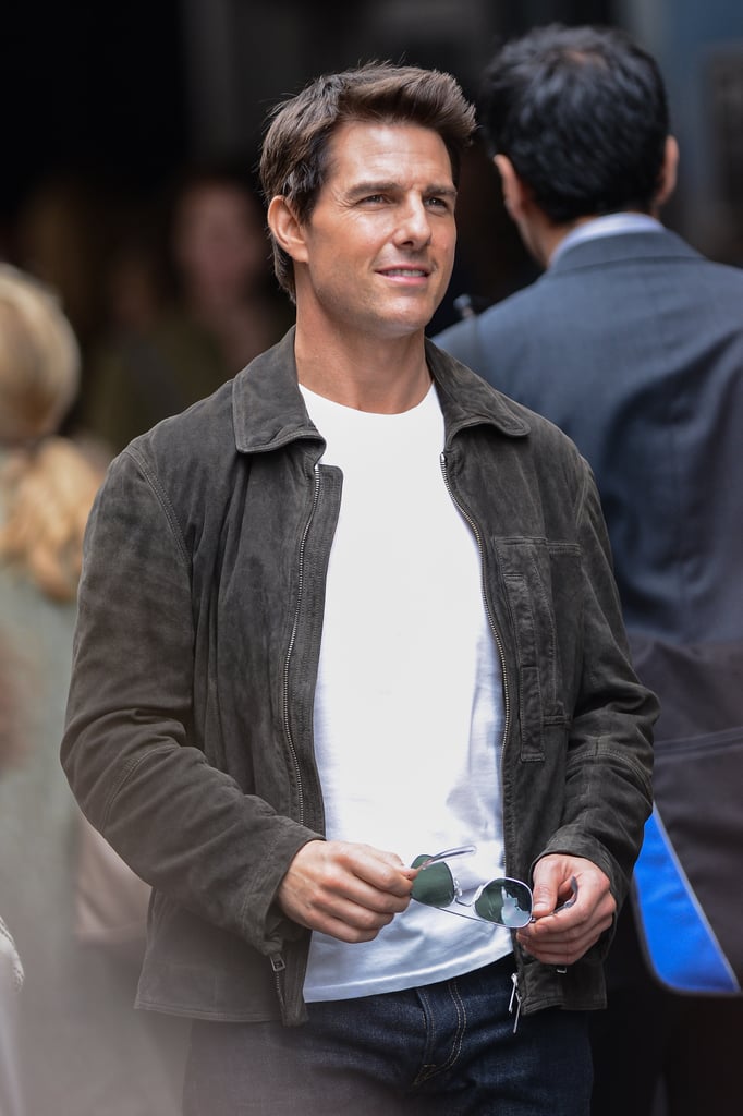 Tom Cruise showed off his sexy smile on the set of Oblivion in NYC in June 2012.