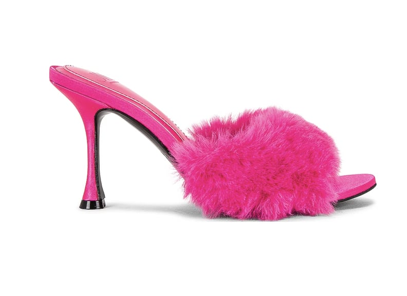 芭比粉色高跟鞋:旋转Faux-Mink骡子