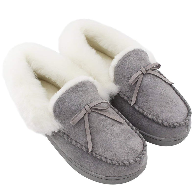 HomeIdeas Women's Faux Fur Lined Suede House Slippers
