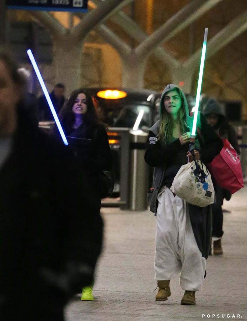 Cara Delevingne and Michelle Rodriguez With Lightsabers