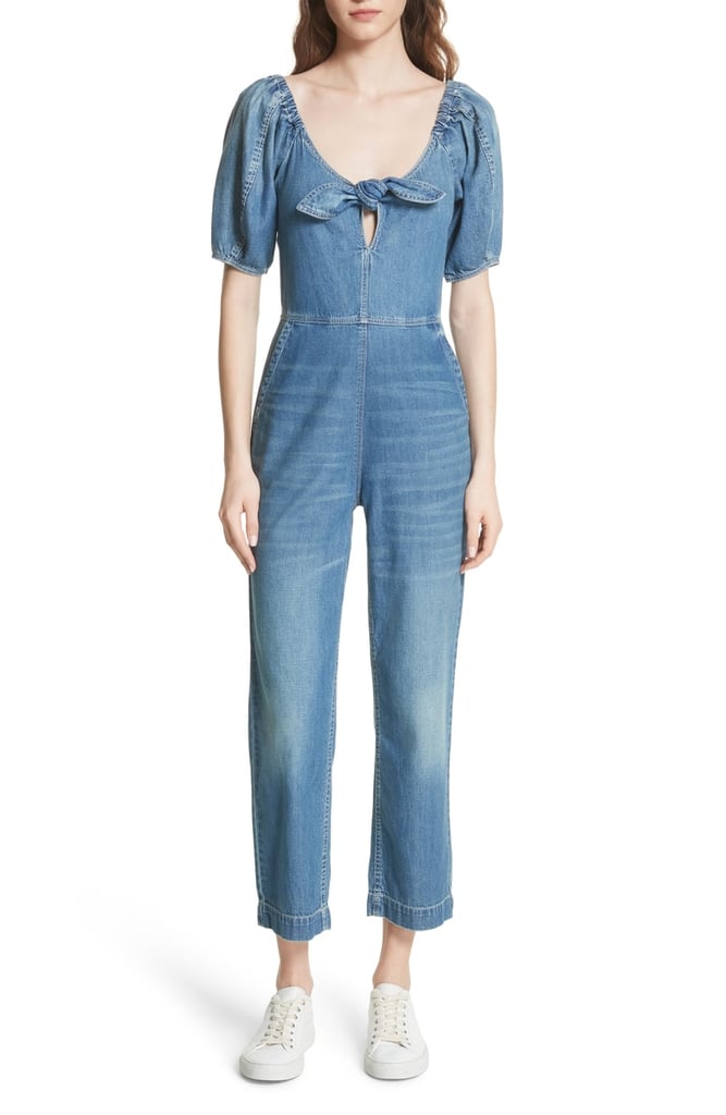 La Vie Rebecca Taylor Tie Neck Denim Jumpsuit