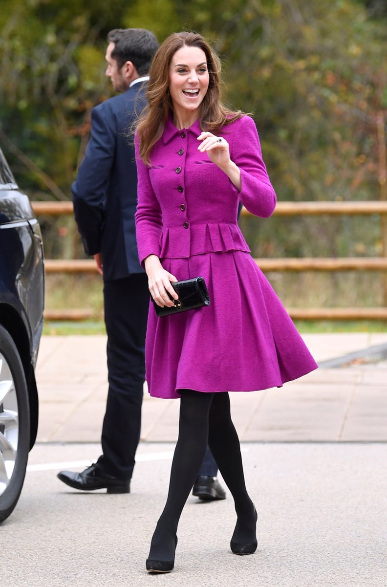 Kate Middleton Wearing a Magenta Oscar de la Renta Skirt Suit in Norfolk