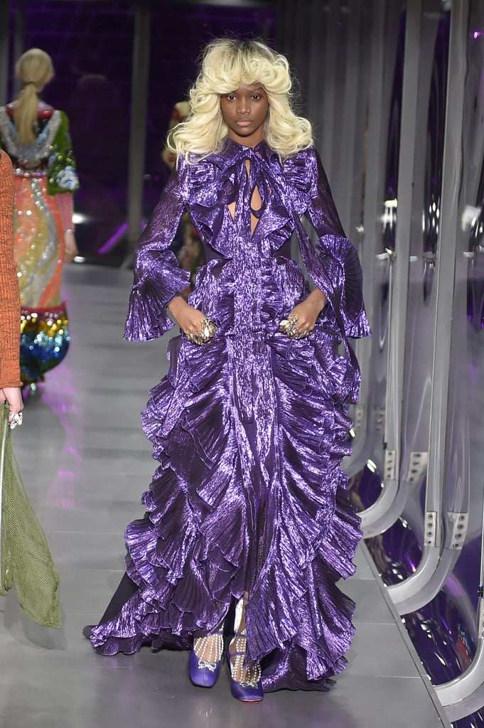 It's somewhat of a metallic masterpiece, but despite Ruth's petite frame, she could easily work this Gucci gown. Her effortless sense of style means she can tame any overwhelming silhouette that comes her way.