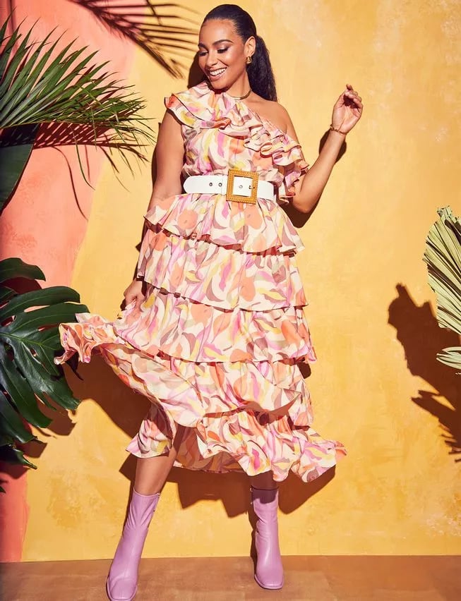 Melissa Mercedes x ELOQUII One-Shoulder Ruffle Dress
