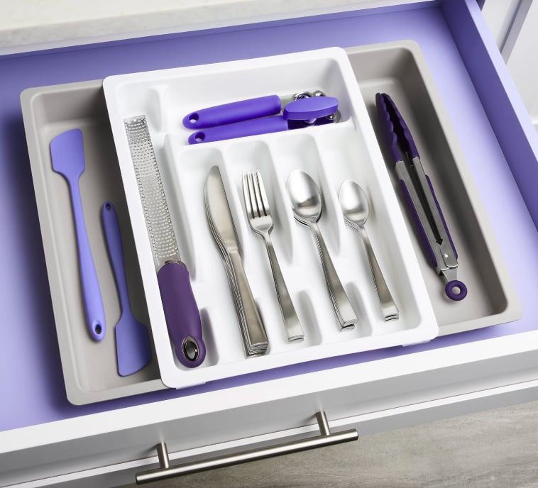 For a Stackable Solution: YouCopia Turntable, Expandable Utensil Tray
