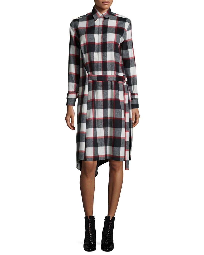 3.1 Phillip Lim Plaid Belted Asymmetric Shirtdress, Ruby/Black ($695)