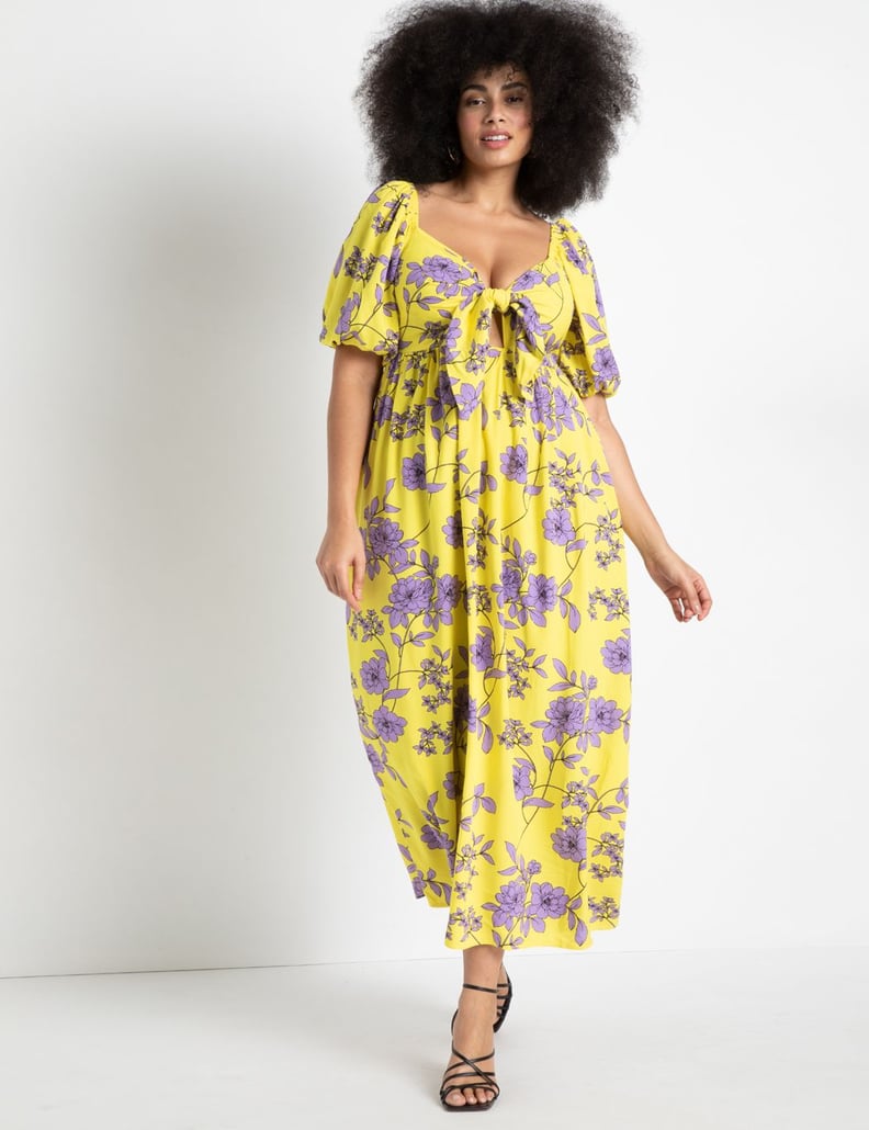 ELOQUII Tie Front Full Skirted Maxi Dress