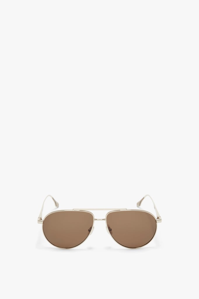Victoria Beckham V Metal Pilot Sunglasses in Gold-Khaki