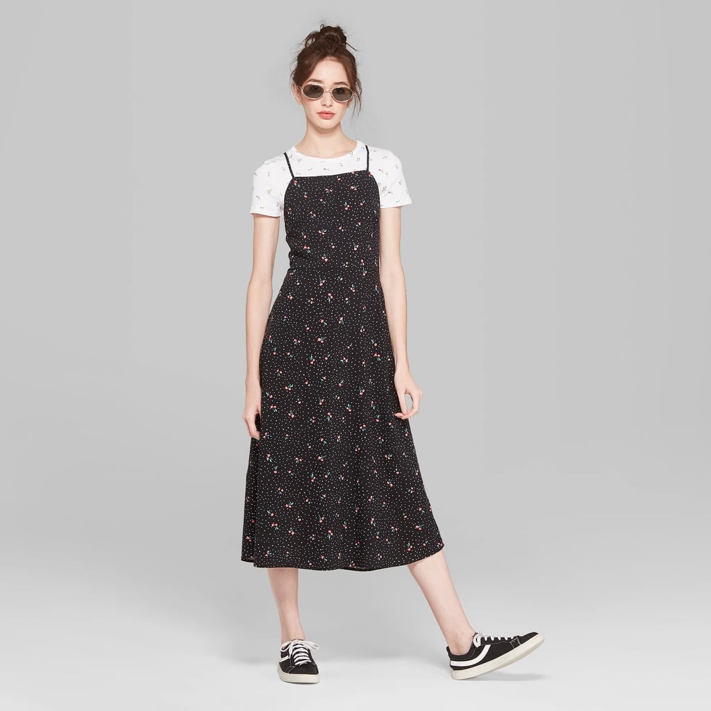 Cherry Print Strappy Square Neck Midi Slip Dress Best Spring Dresses