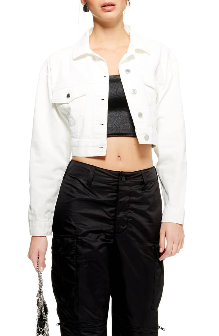 Topshop Classic Crop Denim Jacket | Rami Malek and Lucy Boynton