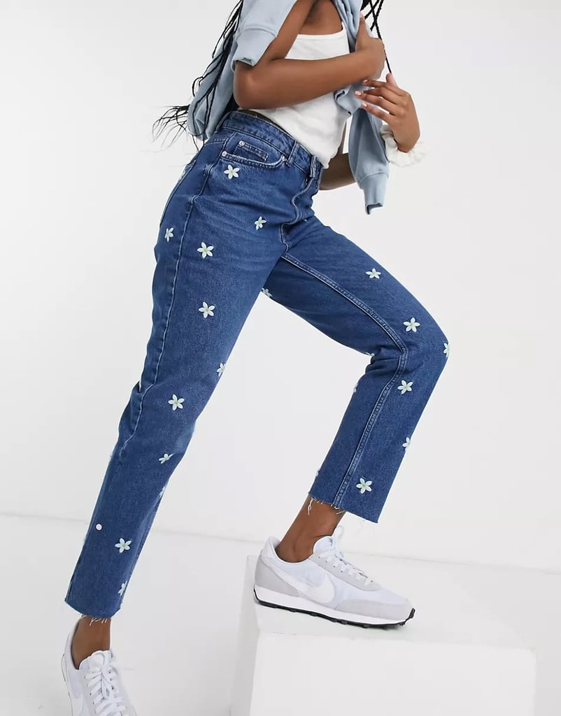 New Look Daisy Embroidered Mom Jeans ($55)