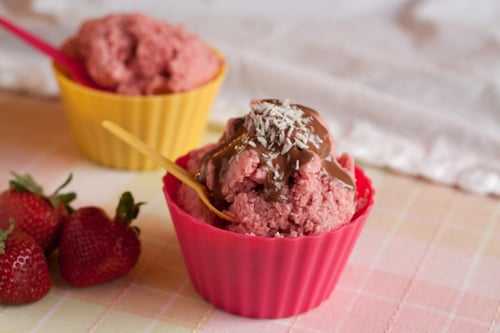 Sweet Strawberry Ice Cream + Chocolate Sauce Sweet Strawberry Ice Cream + Chocolate Sauce