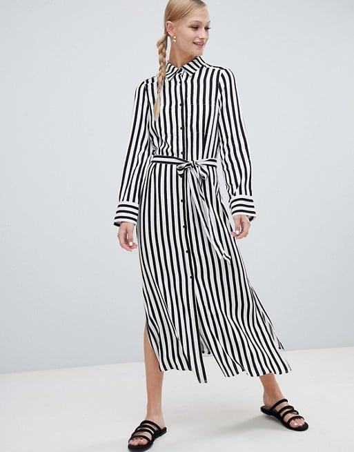 Monki Midi Shirt Dress in Black and White Stripe
