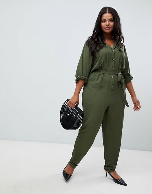 New Look Curve Collar Jumpsuit in Khaki