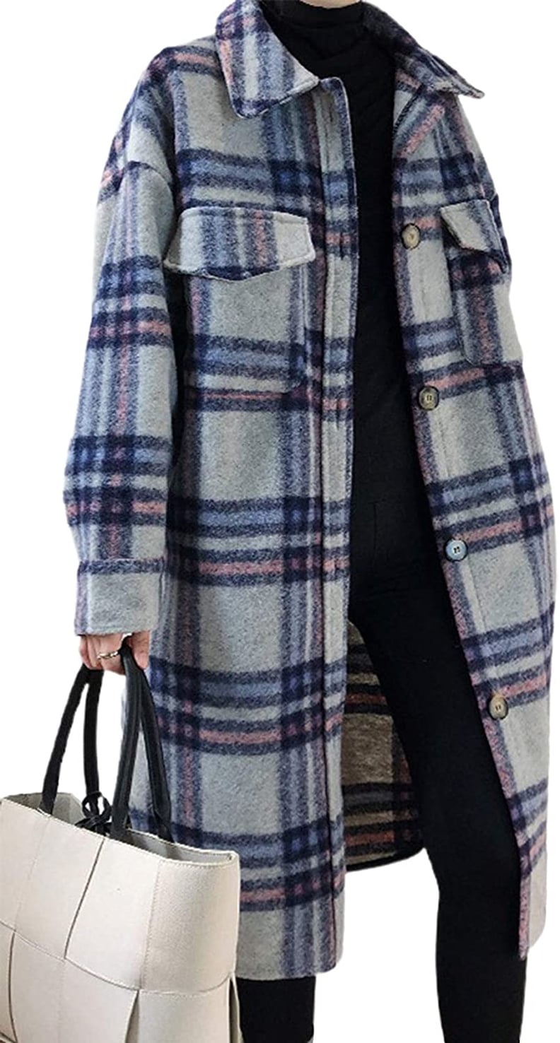 Chartou Wool-Blend Plaid Midi Long Shacket