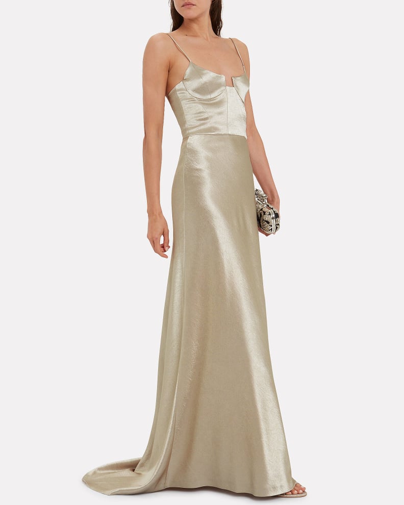 slim fit dress slacks Nicoblu Fiorenza Sheath Dress in Gold Brocade 12