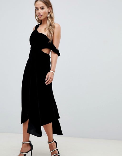 ASOS DESIGN Midi Dress in Drape Velvet | Gwyneth Paltrow Black Dress on ...