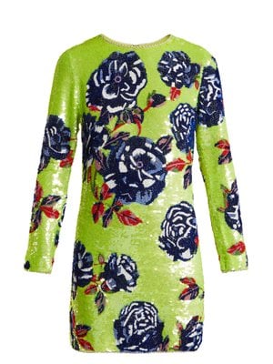 Ashish Neon Rose Embellished Silk-Georgette Mini Dress