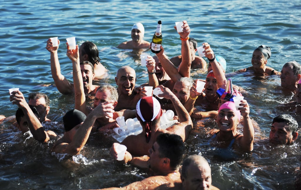 On Jan. 1, swimmers toasted with Champagne in the chilly water in Livorno, Italy.