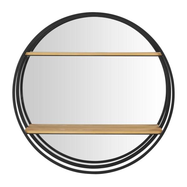 StyleWell Round Wood Black Metal Wall-Mount Bookshelf with Mirror