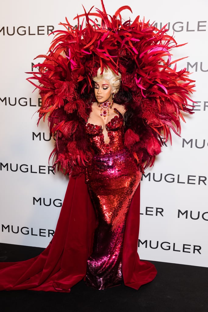 Cardi B's Feathered Thierry Mugler Dress at the 2021 Mugler Party