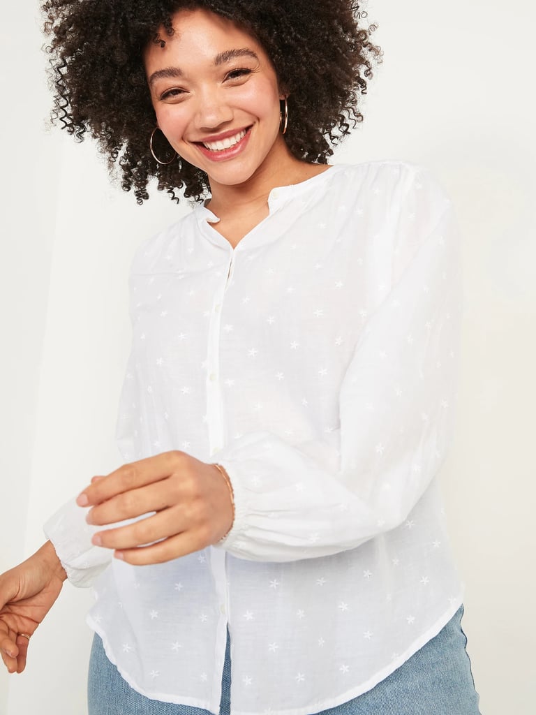 Old Navy Oversized Embroidered Button-Front Poet Blouse