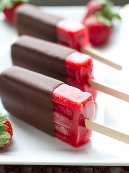 Chocolate-Covered Strawberry Popsicles