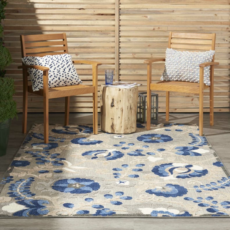 Weon Contemporary Floral  Blue/Gray Floral Indoor/Outdoo Rug