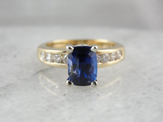 Etsy Urban Elegance Sapphire and Channel Set Diamond Ring