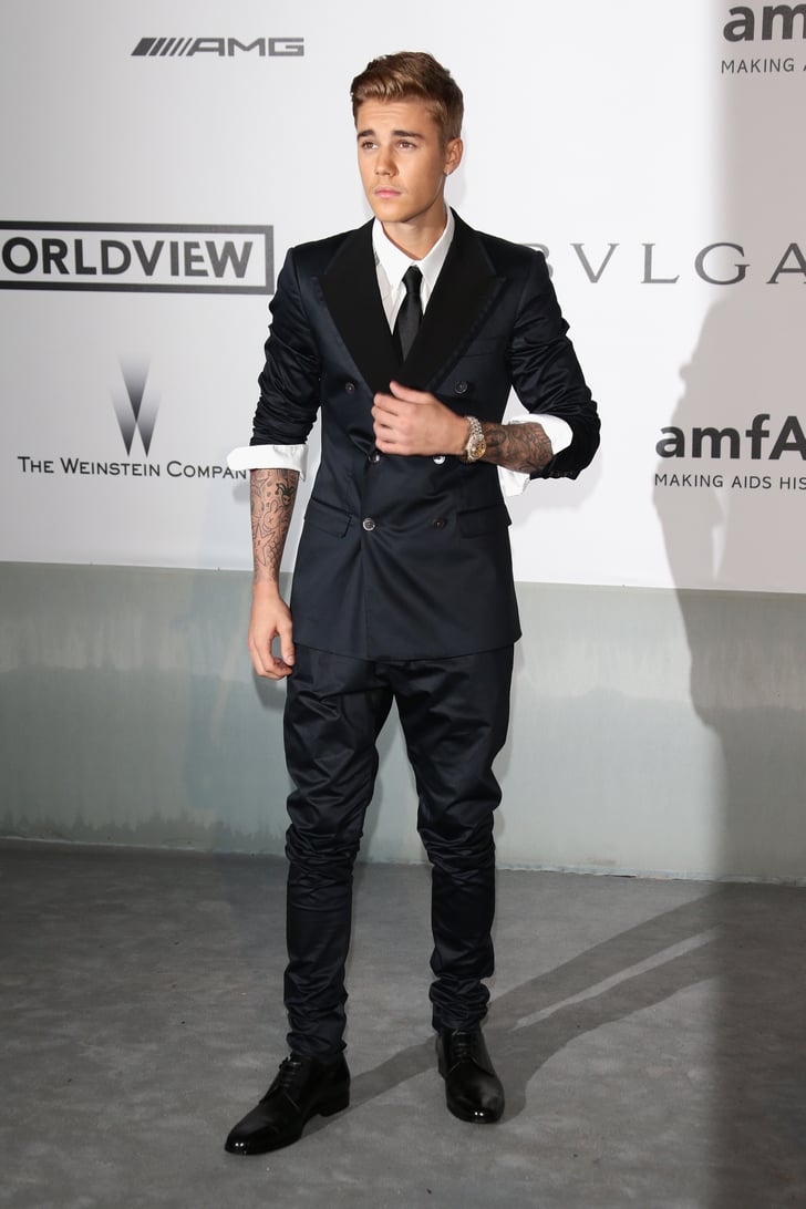 Justin Bieber wore a modern suit to the amfAR gala. Celebrities at