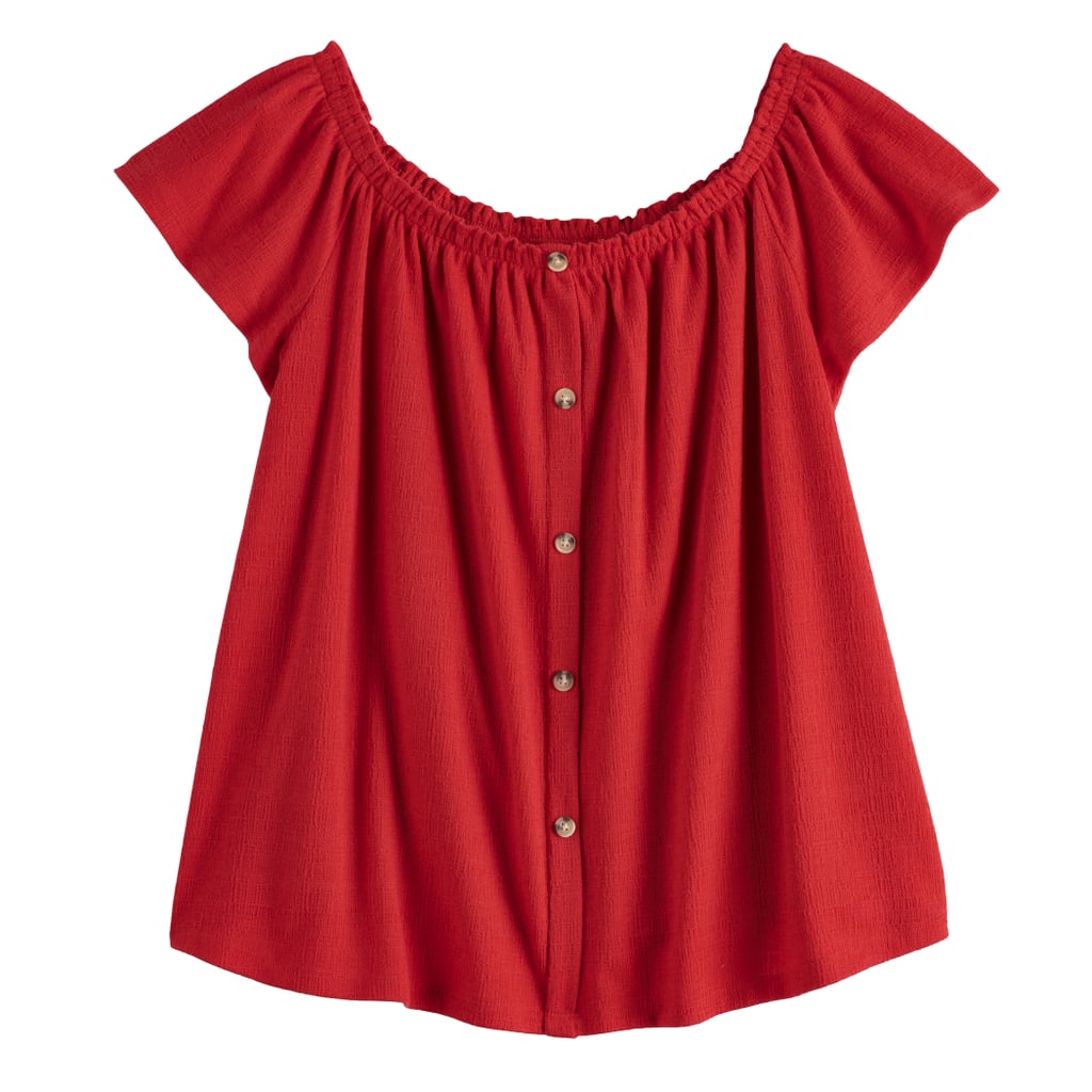 POPSUGAR Off-the-Shoulder Button Front Top