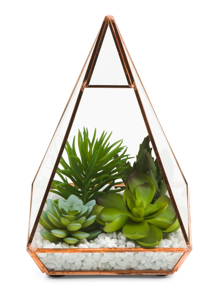 Faux Mixed Succulents in Pyramid Glass Pot