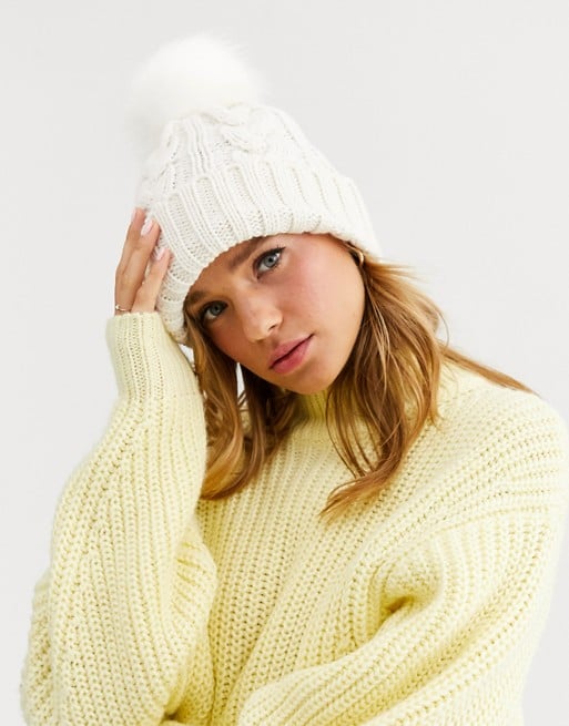 New Look Cable Knit Faux Fur Bobble Hat 