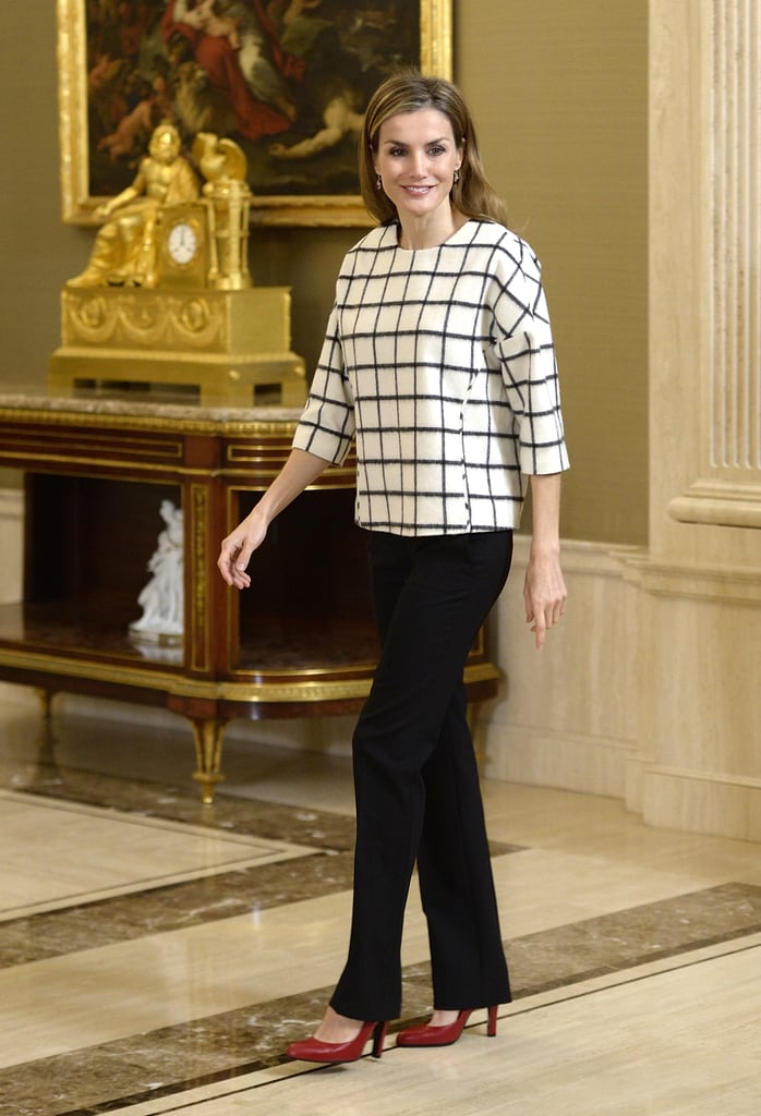When She Rocked an On-Trend Grid-Print Shirt