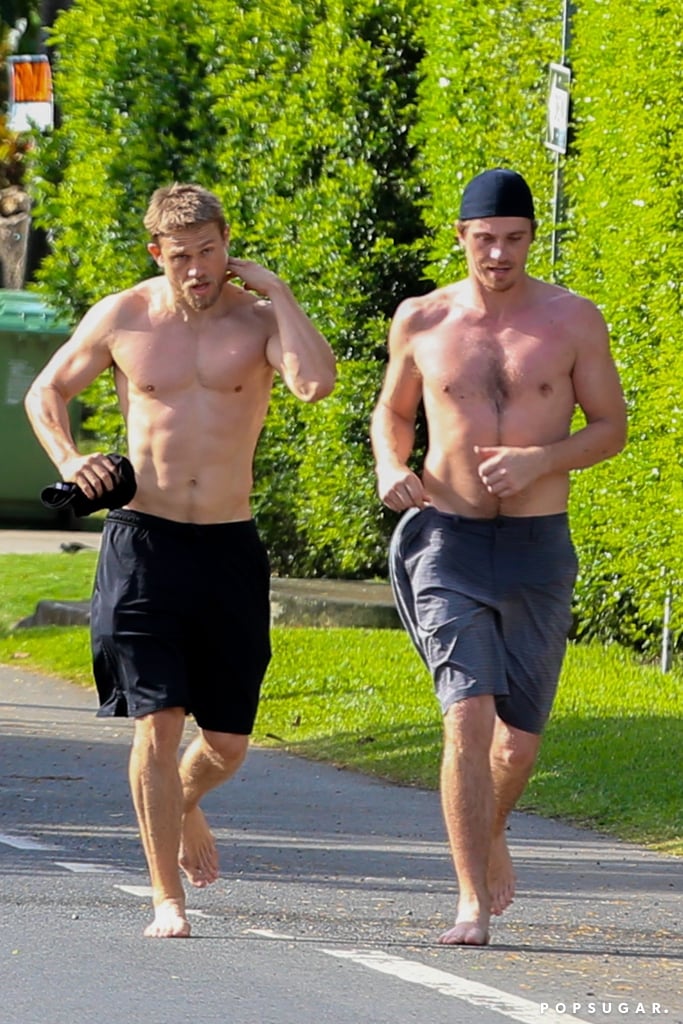 Shirtless Charlie Hunnam and Garrett Hedlund in Hawaii 2018