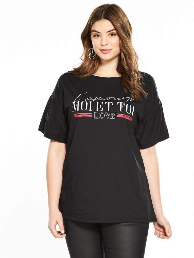 V by Very Curve Fluted Sleeve Slogan T-Shirt