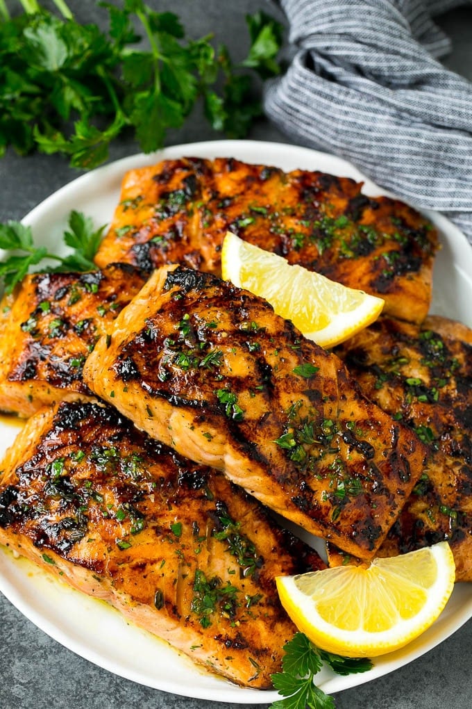 Grilled Salmon With Garlic and Herbs