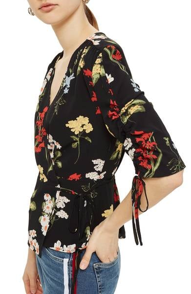 Topshop Floral Wrap Blouse