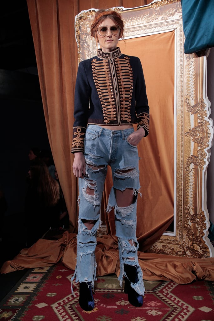 Make a Military-Style Top More Casual With Ripped Jeans