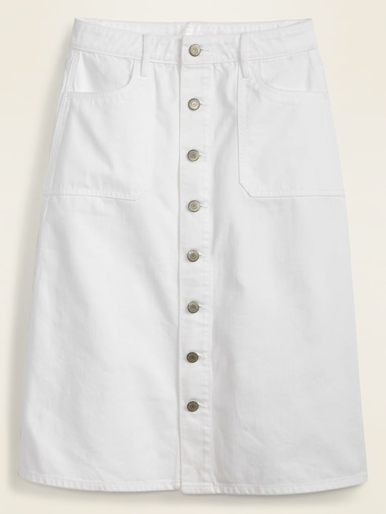 Old Navy Mid-Rise Button-Front Utility-Pocket White Jean Midi Skirt